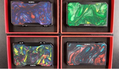 VooPoo vaporizer box mods in four assorted multi-color designs