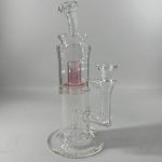 Transparent scientific glass bong with light pink chamber